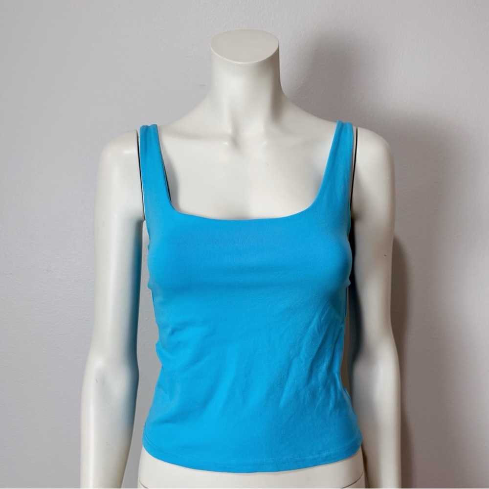 CCM Women’s Blue Tank Top Sleeveless Bodycon Square Neckline OS